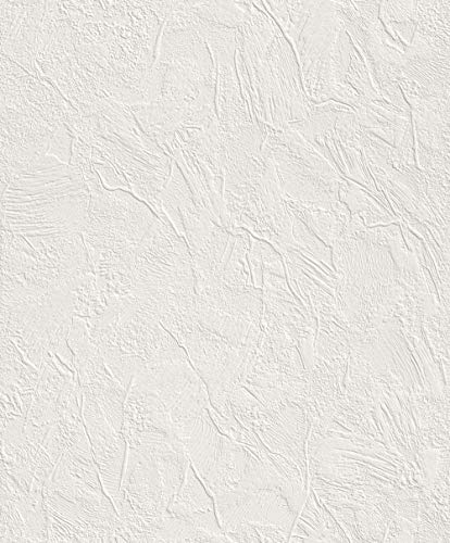 rasch Tapete 470604 – Einfarbige Vliestapete in Weiß mit grober Struktur in Putzoptik – 10,05m x 53cm (L x B) von Rasch