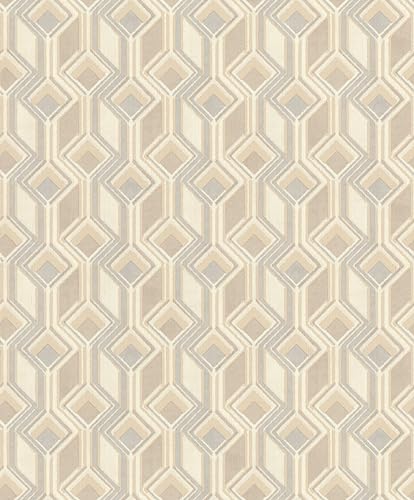 Rasch Vliestapete Beige Braun Grau Grafisch Rauten Quadrate 746518 von Rasch