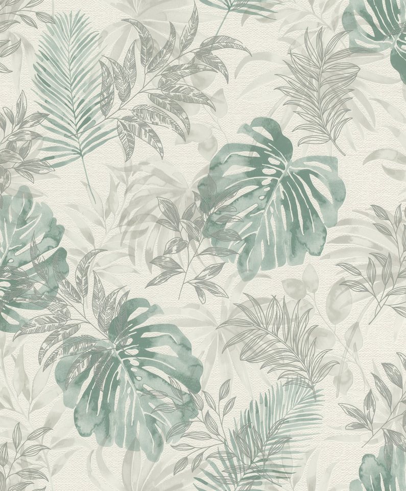 Rasch Vliestapete Monstera Blätter und Farn in Grün - my moments, strukturiert, botanisch, tropisch, gemustert, (1 St), Dschungeltapete von Rasch