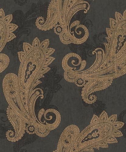 Rasch Vliestapete Schwarz Gold Metallic Ornamente Indisch 746464 von Rasch