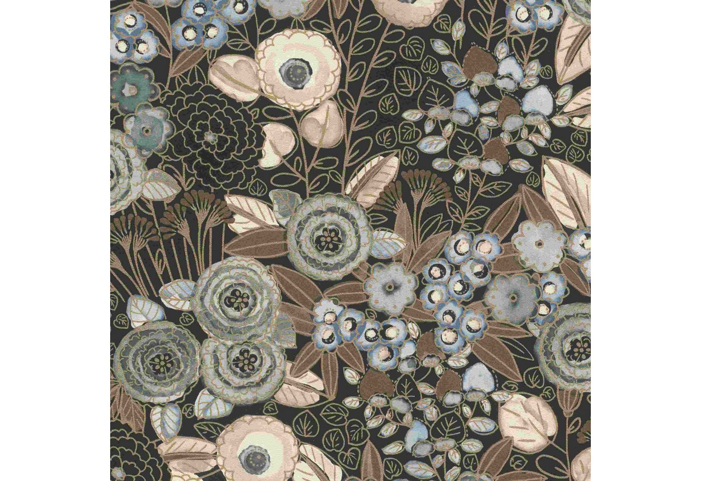 Rasch Vliestapete Symphony 868913 0.53 x 10.05 m Blumen Floral Schwarz Beige Blau von Rasch