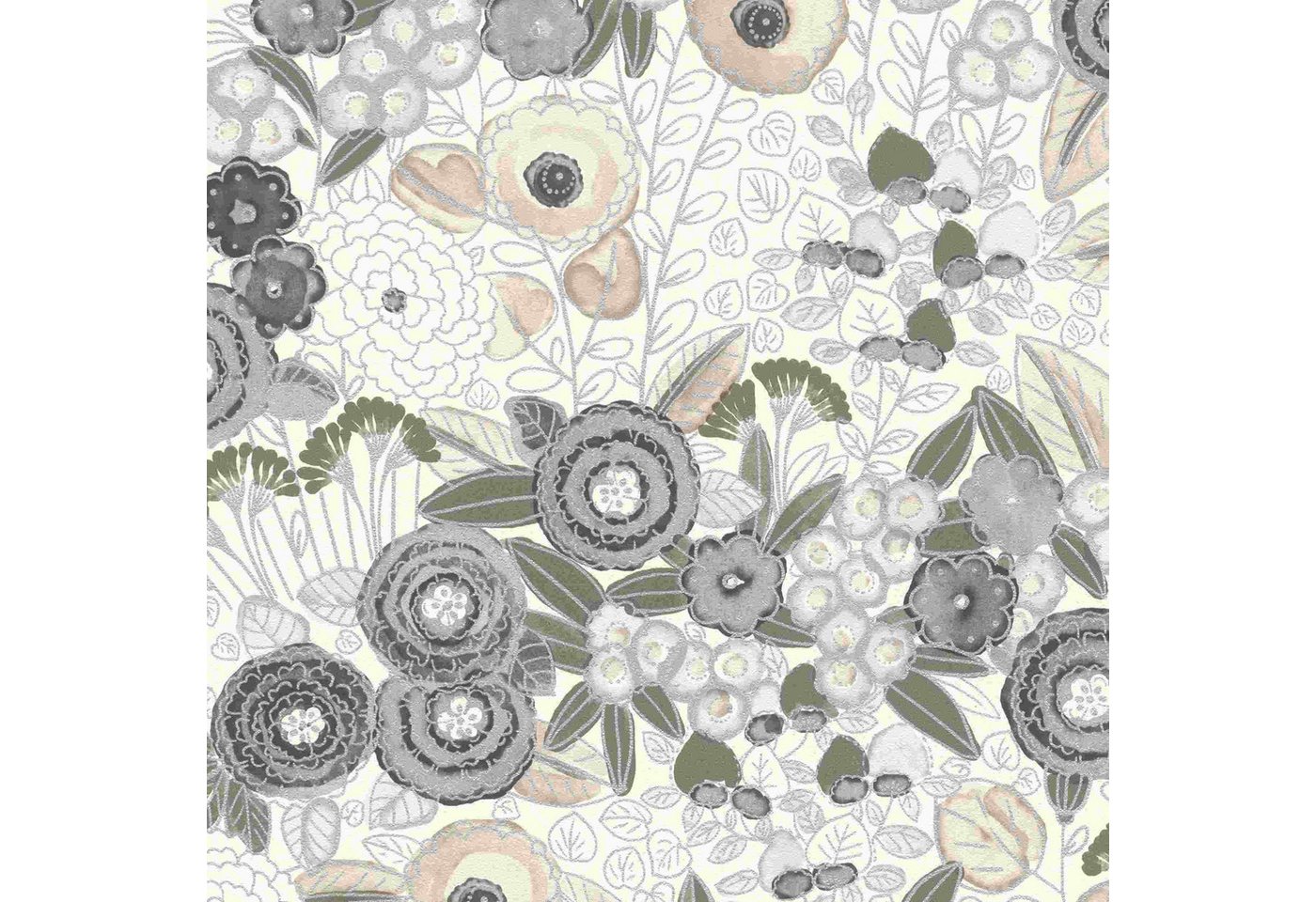 Rasch Vliestapete Symphony 868920 0.53 x 10.05 m Blumen Floral Beige Schwarz Silber Weiß von Rasch