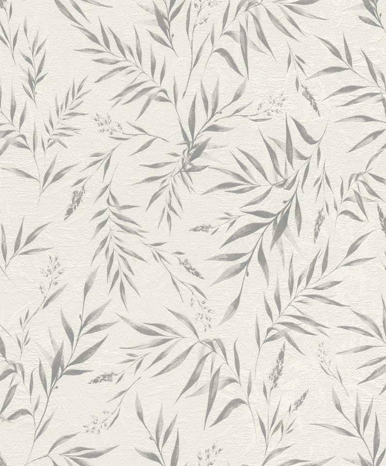 Rasch Vliestapete botanisch mit zarten Blättern und Zweigen in Grau - my moments, strukturiert, Strukturmuster, Ton-in-Ton, natürlich, naturalistisch, (1 St), Naturmotiv von Rasch