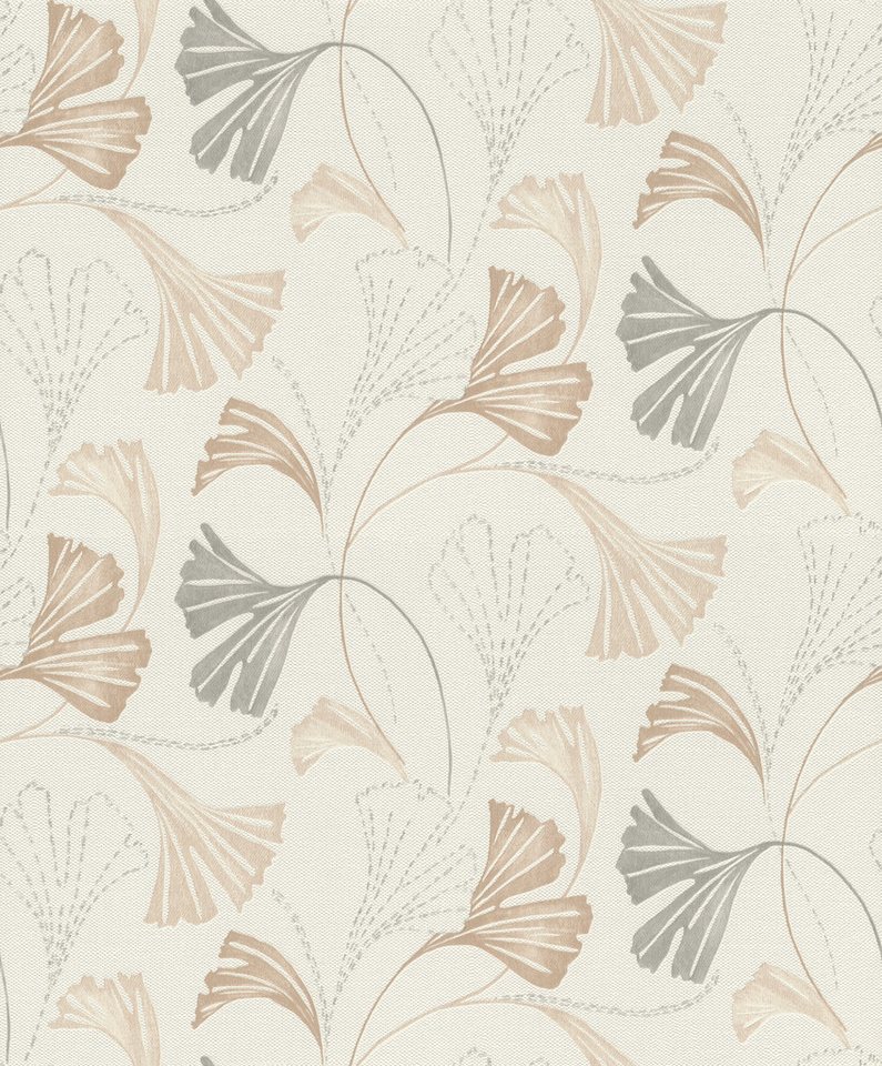 Rasch Vliestapete mit Ginkgo-Blättern in Beige - my moments, strukturiert, Strukturmuster, botanisch, natürlich, naturalistisch, (1 St), Ginkgo-Blätter von Rasch
