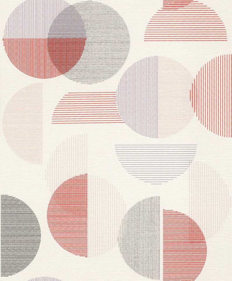 Rasch Vliestapete mit großen Kreisen in Rot und Grau - my moments, aufgeschäumt, geometrisch, matt, grafisch, (1 St), Kreise von Rasch