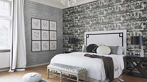 Rasch Ziegel Stein Wand Realistisch Faux-effekt Texturiert Fotografische Tapete - Silber 226751 von Rasch