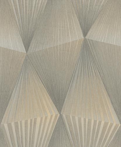 Rasch tesa Selbstklebende Tapete Cairo 370706 - Schnell, einfach, sauber - Geometrisches 3D-Motiv in Grau und Gold. Echte Tapete. von Rasch