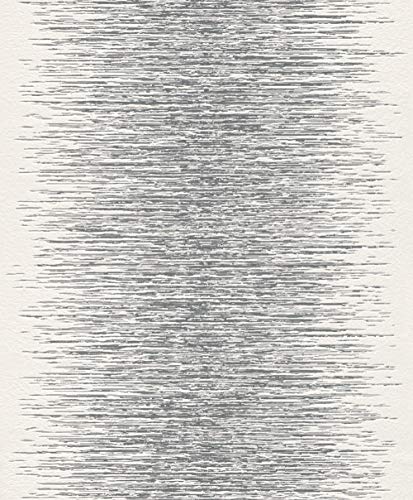 rasch Tapete 413809 – weiße Vliestapete in 3D-Optik mit feinen Linien im metallischen Silber und Grau – 10,05m x 53cm (L x B) von Rasch