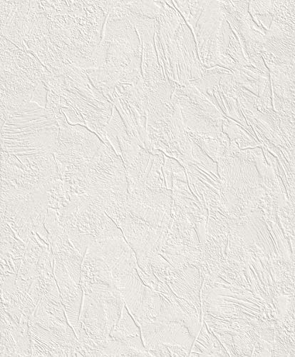 rasch Tapete 470604 – Einfarbige Vliestapete in Weiß mit grober Struktur in Putzoptik – 10,05m x 53cm (L x B) von Rasch