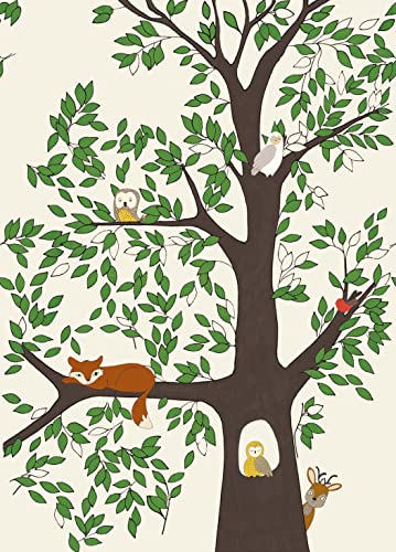 Rasch Tapete 557756 - Fototapete für das Kinderzimmer mit Bäumen und Waldtieren auf hellem Hintergrund - Onszelf Stories - 280cm x 200m (LxB) von Rasch