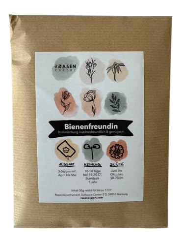 Bienenfreundin: Blühmischung einjährig 50g - Insektenfreundliche Blumenmischung - Wildblumensamen für eine bunte Blumenwiese mit mittlerer Wuchshöhe - RasenExpert von RasenExpert