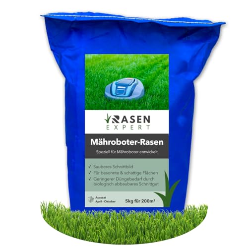 Premium Mähroboter-Rasen Rasensamen/Grasssamen & Nachsaat - 5 kg - 200m² - für sonnige und schattige Flächen von RasenExpert