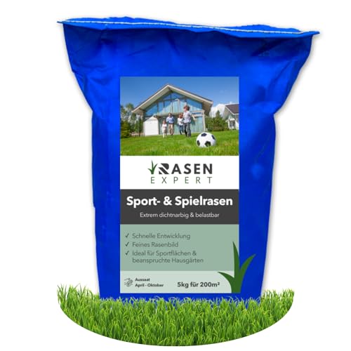 Premium Sport & Spielrasen Menge 5 kg - 200m² - belastbar, strapazier- & regenerationsfähig - Grassamen für Sportrasen, Rasensaat von RasenExpert