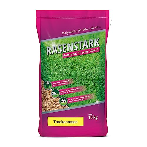 RASENSTARK Trockenrasen I schnellkeimende Rasensamen I 10 kg für 250 m² I ideal zur Nachsaat oder Neuanlage I dürreresistent + robuste Rasensaat I Grassamen für den Frühling von Rasenstark