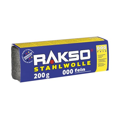 RAKSO Stahlwolle fein 000-200g, 1 Banderole, Zwischenschliff von Lack, Schellack, poliert Kupfer, Messing & Öl, Wachs auf Holz von RAKSO