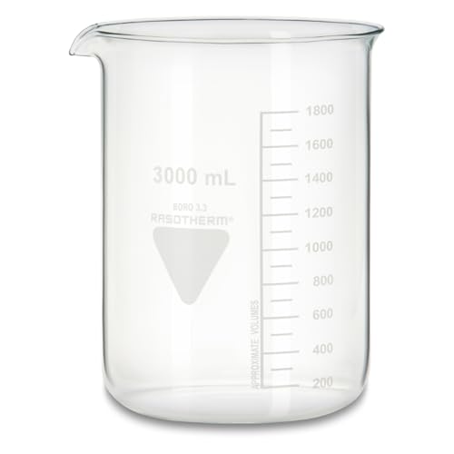 Rasotherm Borosilikatglas 3.3 Niedrige Form Becherglas mit Ausguss, Transparent, 3000ml Kapazität, 210mm Höhe Rasotherm Borosilikatglas 3.3 Niedrige Form Becherglas mit Ausguss, Transparent, 3000ml Kapazität, 210mm Höhe von Rasotherm
