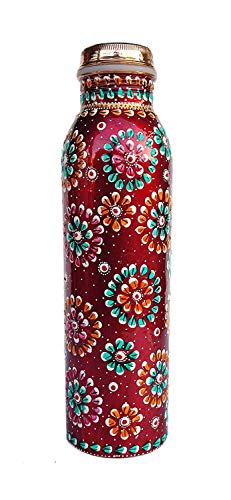 Rastogi Handicrafts Wasserflasche aus reinem Kupfer für (fugenfrei & auslaufsicher) handbemalte Kunstwerke, 950 ml von Rastogi handicrafts