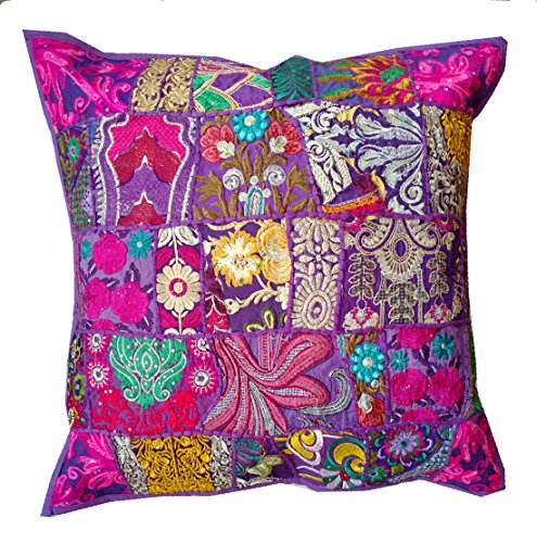 Rastogi Kunsthandwerk Big Größe florr Kissenhülle Multicolor Sari Patchwork Platz Ethnische indischen, quadratisch, groß, Design Platz Kissenbezug violett von Rastogi handicrafts