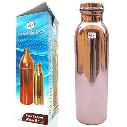 Rastogi handgemachte Wasserflasche aus reinem Kupfer für ayurvedische Gesundheitsvorteile. braun 950 ml von Rastogi handicrafts