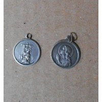 2 Antike Religiöse Medaillen, V. Nächstenliebe, Der Herr Betet, 12mm, Silber von RastroAtors