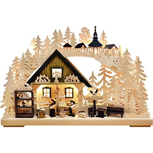 Ratags 3D Schwibbogen - Schwibbogenwerkstatt - 43x30x7cm, Handgefertigt in Deutschland, Holzfarben, Weihnachtlicher Kerzenhalter von Ratags