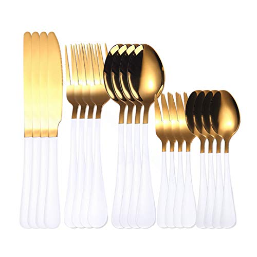 RatenKont Roségold Besteck Set Gabel Löffel Messer Edelstahl Besteck Set 20Pcs Küchentisch Geschirr Geschirr Geschirr Set White Gold von RatenKont