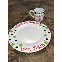 Kekse Für Santa Teller ~ Milch Becher Weihnachten Claus Set Personalisierte Monogrammiert Monogramm von RatherFancyDesigns