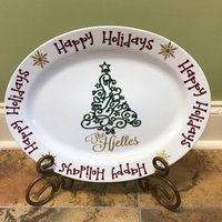 Personalisierte Weihnachtsteller, Frohe Feiertage Servierplatte, Feiertag Weihnachtsgeschenk Personalisierte Weihnachtsteller, Frohe Feiertage Servierplatte, Feiertag Weihnachtsgeschenk von RatherFancyDesigns