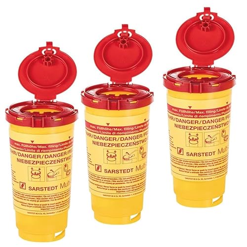 Ratiomed Sharps Container - 3 Stück - Multi-Safe 0,5 L twin plus REF 77.3884.005 Carmesin® Rot Polypropylen (PP) Entsorgungsbehälter für spitze Gegenstände in Krankenhausumgebungen von Ratiomed