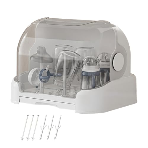 2025 Große Babyflaschen Organizer, Babyflaschen-Trockenstange Mit Abdeckung ＆ Abnehmbare Abflussschale, Staubdes Küchenschrank Organizer, Babyflaschenspeicherbox Für Arbeitsplatte 31,5x25.5x25cm von Ratpzou