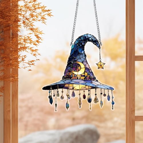 Halloween Deko, Hexenhut Zum Aufhängen Acryl-Fensterbehang Für Hexenhut-Liebhaber, Halloweens-Dekorationen Haken Hängende Ornament Für Fenster Innen Außen Garten Auto von Ratpzou