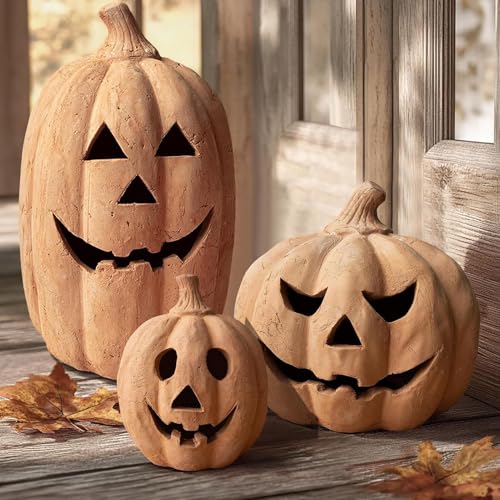 Kürbislaternen - handgefertigter Harzkürbis -Jack O 'Lantern im Freien - süße Halloween -Herbst -Bauernhaus -Tischfestdekoration für Home Veranda1 -Vordertürmantelzimmer (3PCS) von Ratpzou