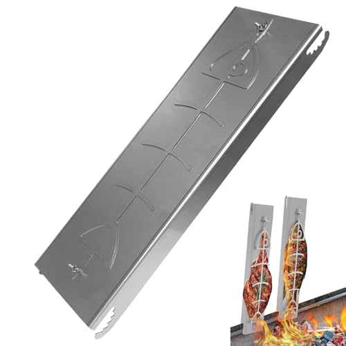 Ratpzou Flammlachsbrett Lachsbrett, Grillbrett Fischhalter Mit Entsaftungsrille | 180° Wendefunktion Lachsbrett Aus Edelstahl Mit Halterung Für Anfänger, Haushalt, Küche, Garten, Picknick Und Ratpzou Flammlachsbrett Lachsbrett, Grillbrett Fischhalter Mit Entsaftungsrille | 180° Wendefunktion Lachsbrett Aus Edelstahl Mit Halterung Für Anfänger, Haushalt, Küche, Garten, Picknick Und von Ratpzou