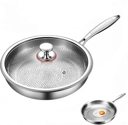 Titan Bratpfanne Mit Deckel, 2025 Verbesserte Titanium Pfanne Unbeschichtet, Hammered Pan, Non-Stick Pro-Kochgeschirr, Kratzfeste Bratpfanne (24 Cm) von Ratpzou
