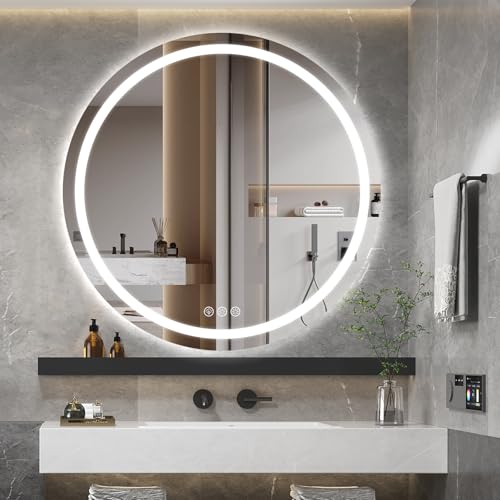 Ratsamee Badezimmerspiegel mit Beleuchtung, 80cm Runder Spiegel mit Beleuchtung, Wandspiegel mit Frontbeleuchtung, Antibeschlagfunktion, Dimmbar, mit 3 Einstellbaren Lichtfarben Ratsamee Badezimmerspiegel mit Beleuchtung, 80cm Runder Spiegel mit Beleuchtung, Wandspiegel mit Frontbeleuchtung, Antibeschlagfunktion, Dimmbar, mit 3 Einstellbaren Lichtfarben von Ratsamee