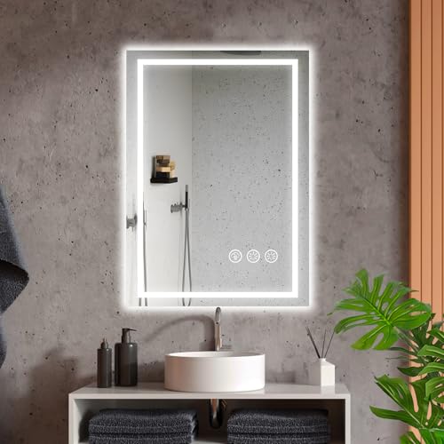 Ratsamee Badspiegel mit Beleuchtung LED, 50x70cm Spiegel mit Light, Wandspiegel mit Frontbeleuchtung, Antibeschlagfunktion, Dimmbar, mit 3 Einstellbaren Lichtfarben von Ratsamee