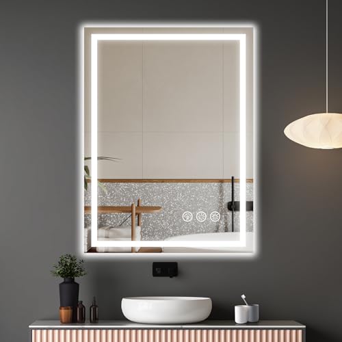 Ratsamee Badspiegel mit Beleuchtung LED, 60x80cm Spiegel mit Light, Wandspiegel mit Frontbeleuchtung, Antibeschlagfunktion, Dimmbar, mit 3 Einstellbaren Lichtfarben von Ratsamee