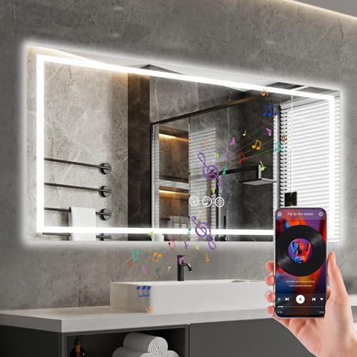 Ratsamee Bluetooth Badspiegel mit Beleuchtung LED, 60x100cm Spiegel mit Light, Wandspiegel mit Frontbeleuchtung, Antibeschlag, Dimmbar, mit 3 Einstellbaren Lichtfarben Ratsamee Bluetooth Badspiegel mit Beleuchtung LED, 60x100cm Spiegel mit Light, Wandspiegel mit Frontbeleuchtung, Antibeschlag, Dimmbar, mit 3 Einstellbaren Lichtfarben von Ratsamee