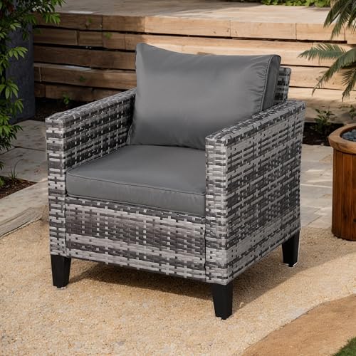 Rattan park 1X Garten Ecksofa 1-Sitzer Gartensofa Lounge Sofa Sessel Gartensessel Gartenmöbel Sitzgruppe Sitzgarnitur Gartenset Gartengarnitur Poly Rattan Grau von Rattan park