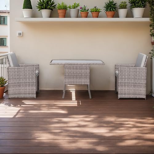 Rattan park Bistro-Set, 2 Stühle und 1 Tabelle, robuster Stahlrahmen, schickes Design mit gebogener High Back Rest, Easy to Clean Glass Top, für Terrasse, Garten, Balkon Rattan park Bistro-Set, 2 Stühle und 1 Tabelle, robuster Stahlrahmen, schickes Design mit gebogener High Back Rest, Easy to Clean Glass Top, für Terrasse, Garten, Balkon von Rattan park