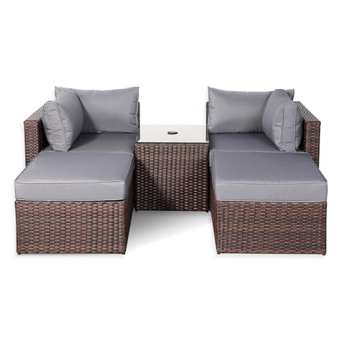 Rattan park Gartensofa-Set (mit 5-teiligen Kissen), Gartensofa-Set (mit abnehmbarem und waschbarem Bezug), Gartenmöbel im modularen Design, Gartensitzgruppe, Braun Polyester-Rattan von Rattan park