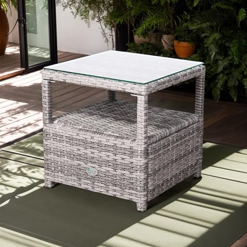 Rattan park Rattantisch Gartentisch Terrassentisch Couchtisch perfekt für Garten Balkon Terrasse 44x44x45cm Grau von Rattan park