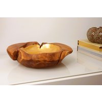Dekoschale Teak & Gold | Rustikale Teakholz-Deko Holzschale von RattanPetrak