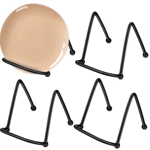 RattanView 4 Stück 10,2 cm kleiner Tellerhalter, Präsentationsständer aus Metall, schwarzer Rahmen, Ständer für Bild, Buch, Foto, Staffelei, Kreation, Sammlerstücke, quadratische Drahtplattenständer von RattanView