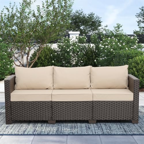 Rattaner Terrassenmöbel, 3-Sitzer-Sofa, Korbgeflecht, Outdoor-Möbel, tiefer Sitz, hohe Rückenlehne, wasserdichter Bezug, rutschfeste Kissen, Khaki Rattaner Terrassenmöbel, 3-Sitzer-Sofa, Korbgeflecht, Outdoor-Möbel, tiefer Sitz, hohe Rückenlehne, wasserdichter Bezug, rutschfeste Kissen, Khaki von Rattaner