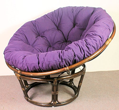 Rattan Papasan Sessel inkl. hochwertigen Polster, D 110 cm, Fb. Darkbrown, Polster violett von Rattani