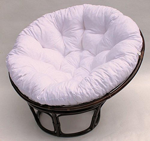 Rattan Papasan Sessel inkl. hochwertigen Polster, D 110 cm, Fb. Darkbrown, Polster weiß von Rattani