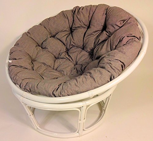 Rattan Papasansessel, Papasan Sessel inkl. hochwertigen Polster, D 110 cm, Fb. weiß lackiert, Polster Loneta dunkel grau von Rattani