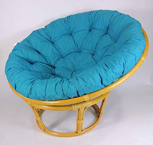Rattan Papasansessel,Papasan Durchmesser 110 cm, Fb. Honig, Polster Uni Living 454 türkis von Rattani
