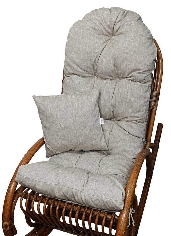 Rattani Polsterauflage Polster für Schaukelstuhl Liegestuhl 130x50x10 cm + Zierkissen 40x40, (Polster für Schaukelstuhl + Dekokissen), Stoff Uni Boheme Taube . Viele weitere Farben lieferbar . von Rattani